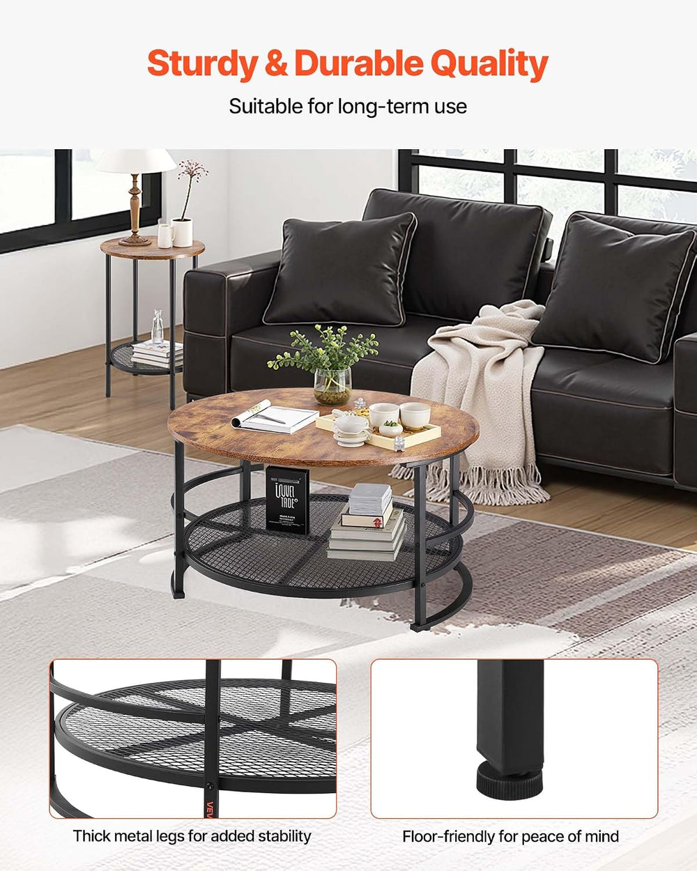 VEVOR 3 Pieces Round Coffee Table Sets, 31.5 in Industrial Living Room Table ...