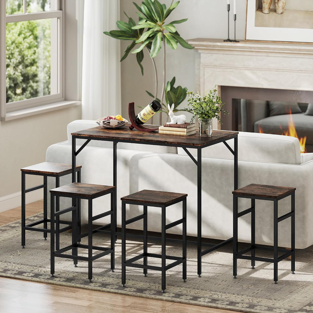 HOMCOM 5-Piece Industrial Dining Table Set, Bar Table Chair Set Black/Brown |...