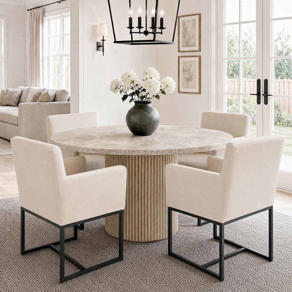 HNY Mid Century Modern Upholstered Dining Chairs with Arms Set of 4, Linen Ac...