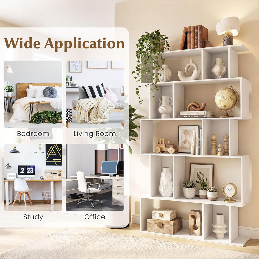 Giantex 5-Tier Bookshelf, 10-Cube White Geometric Bookcase with 5 Closed-Back...