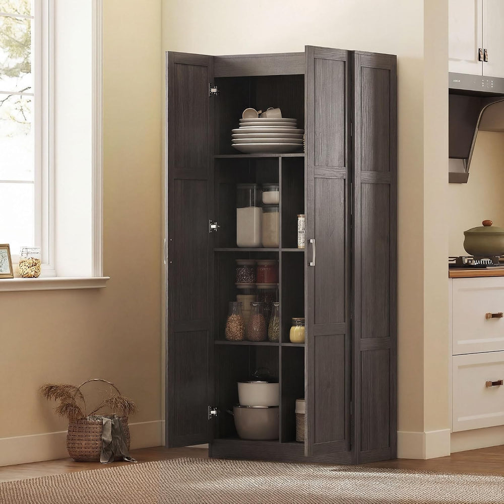 HOMCOM 71" Tall Kitchen Pantry Cabinet with 4 Adjustable Shelves Espress...