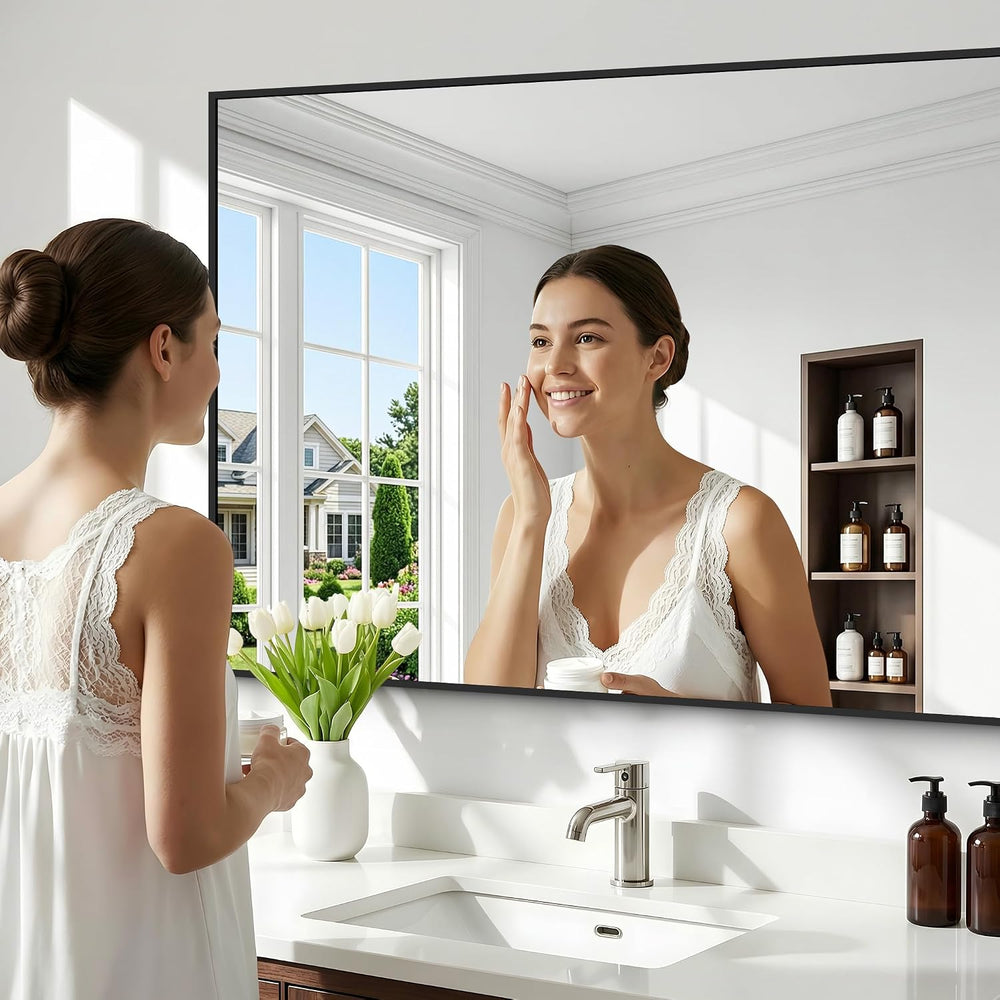 36x55 Inch Bathroom Mirror, Black Framed Rectangle Vanity Mirrors for Wall