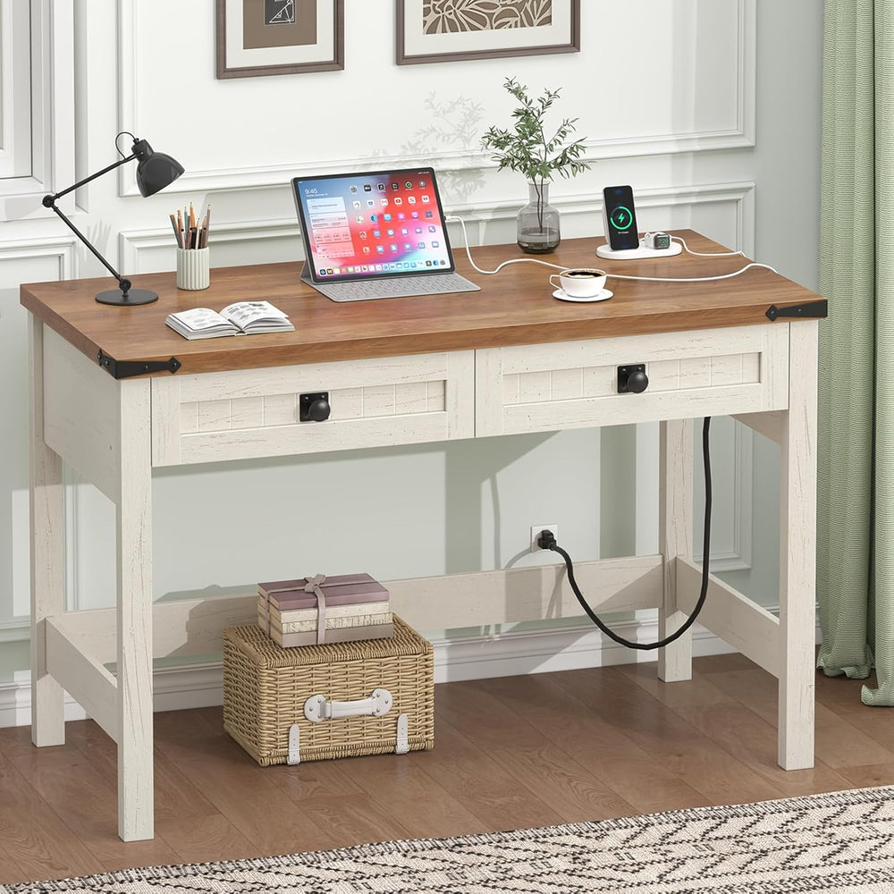 YOMILUVE Farmhouse Computer Desk with 2 Drawers, 39 Inch Small Office Compute...