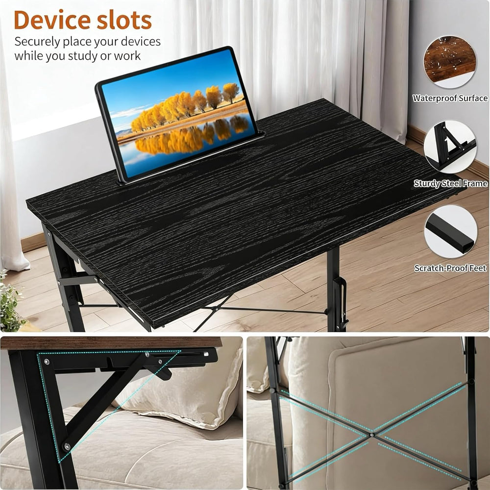 24 inch Foldable TV Tray Table, Foldable Portable C-Shaped Sofa end Table, Ov...