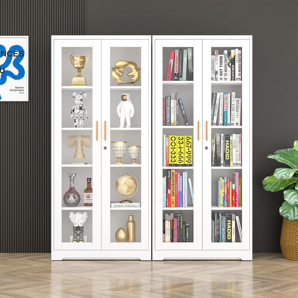 Polup 71" White Metal Glass Display Cabinet with Security Lock