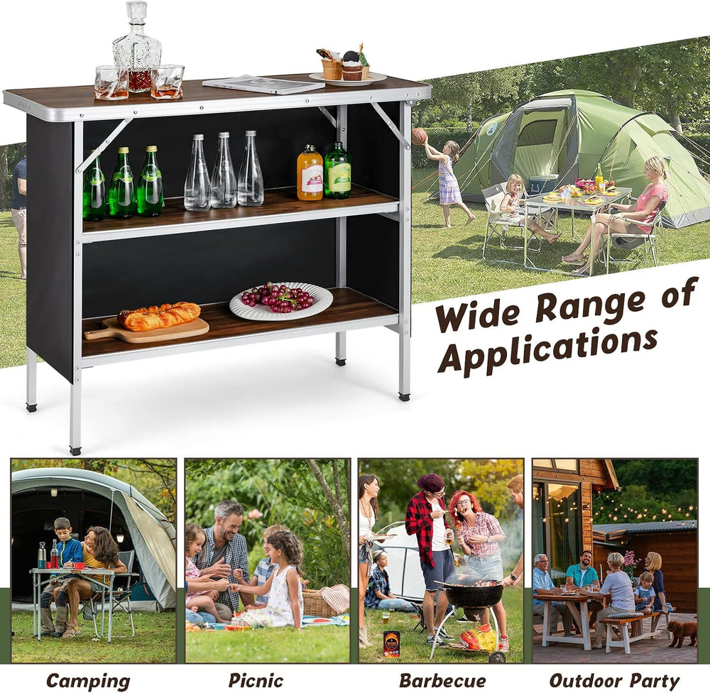 GIANTEX Portable Bar Table for Events, Folding Mobile Bartending Station with...