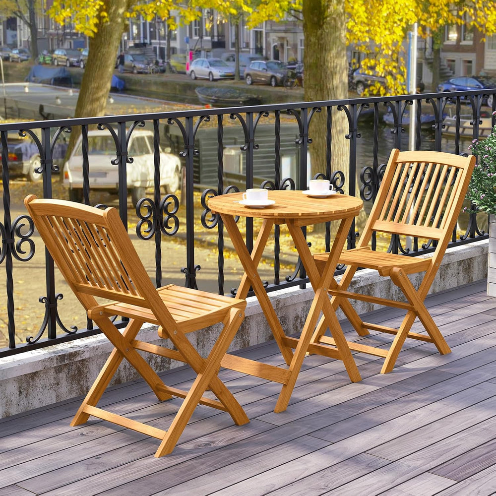 Tangkula 3 Pieces Acacia Wood Patio Folding Bistro Set, Outdoor Table and Cha...