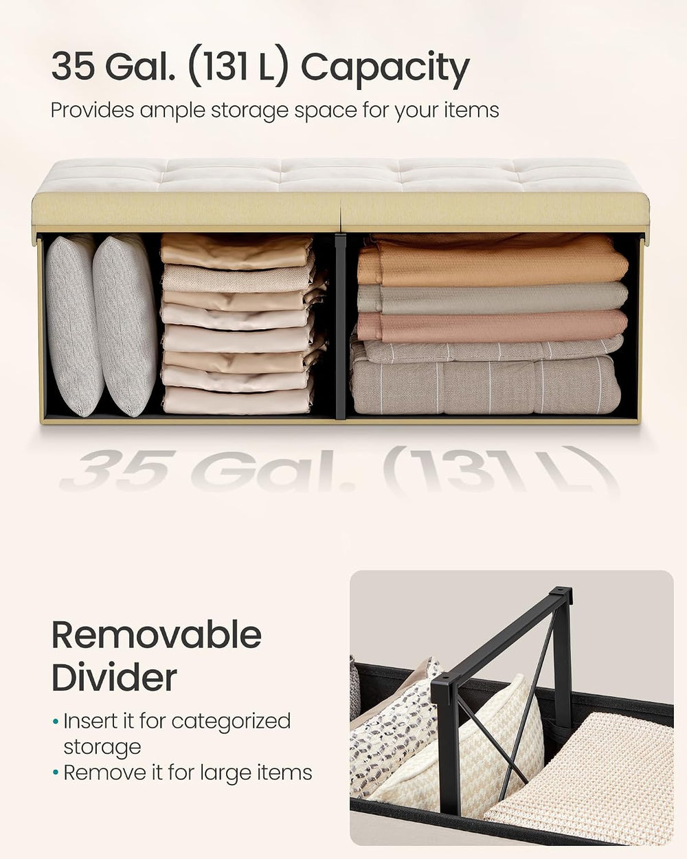 SONGMICS Mazie Collection - 43 Inches Storage Ottoman, Foldable Storage Bench...
