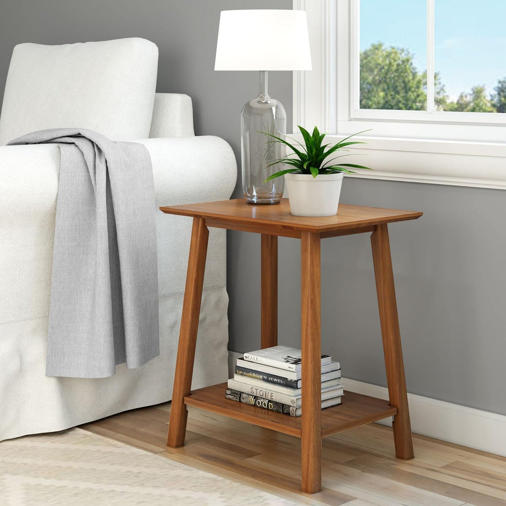 Plank+Beam Mid Century Modern Rectangular Side Table, Pecan