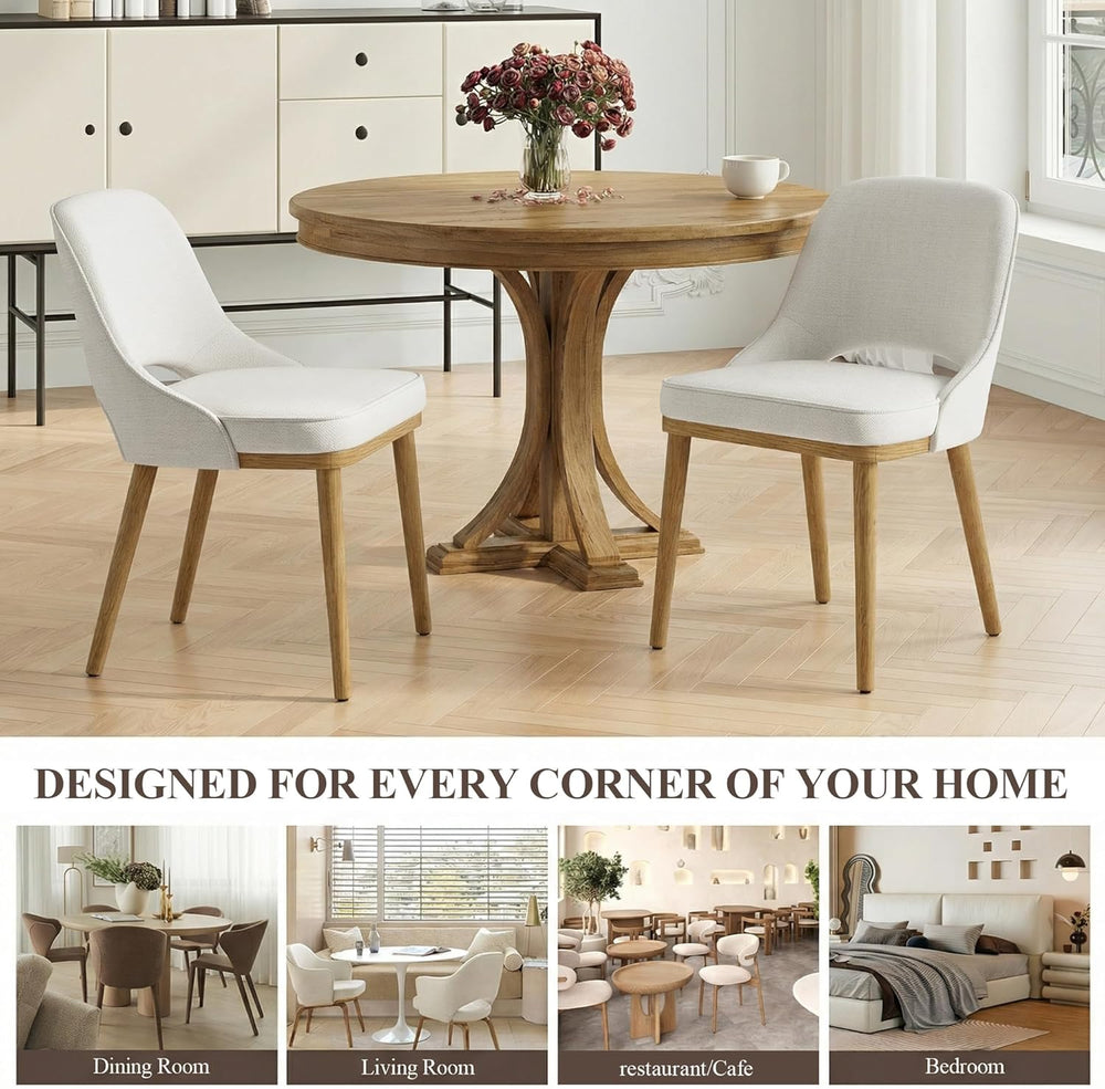Modern Upholstered Dining Chairs Set of 6, Open Back with Solid Wood Legs, Er...