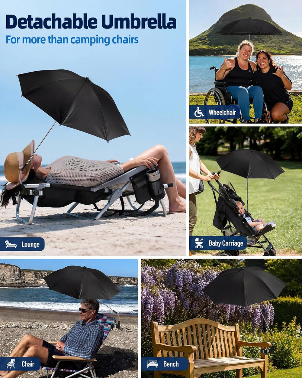 2PCS Camping Chairs with Detachable Umbrella, HaSteeL Folding Beach Chair for...