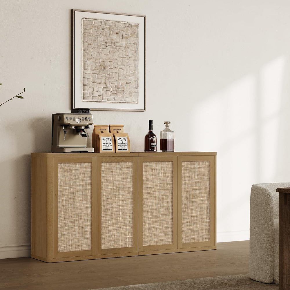 SICOTAS 64" Rattan Modular Buffet Sideboard Storage Cabinet - Large Cred...
