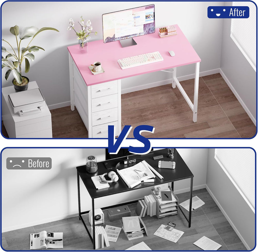 Pamray 32 Inch Computer Desk with 4 Drawers Small Office Desk for Home Bedroo...