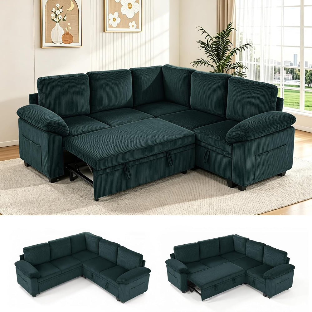86″ Sectional Sleeper Sofa with Pull Out Bed, Modular Sectional Couch with St...