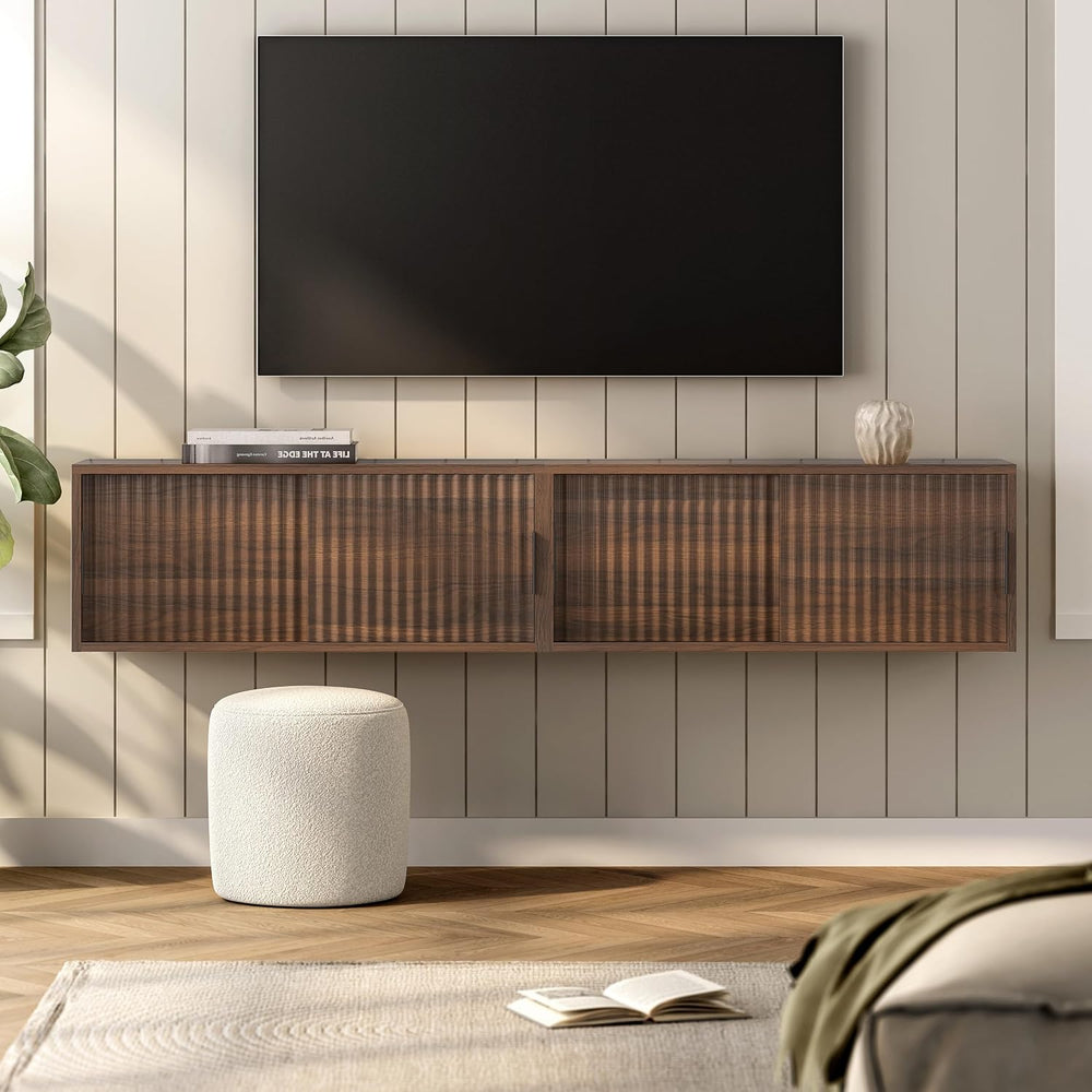 Fluted Floating TV Stand, 30" Multi-Purpose TV Display Shelf Modern Cons...