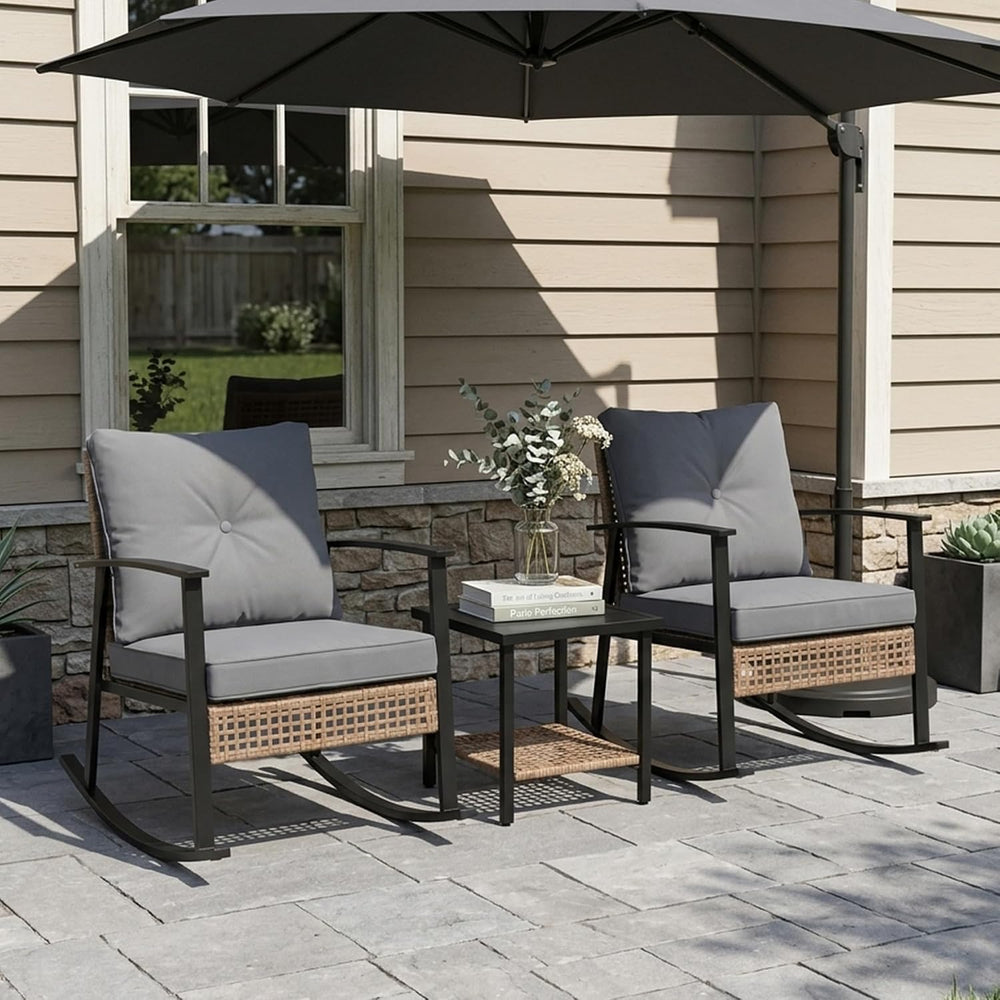 TARKARI 3-Piece Patio Rocking Chairs Set of 2, Outdoor Rocking Chair Bistro S...