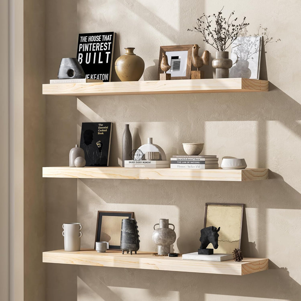 30 Inch Floating Shelves for Wall, Deep Rustic Solid Wood Floating Shelves fo...