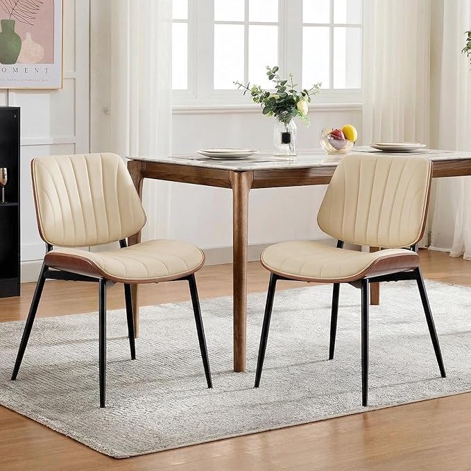 Garvee Dining Chairs Set of 6, Mid-Century Modern Upholstered Retro PU Leathe...
