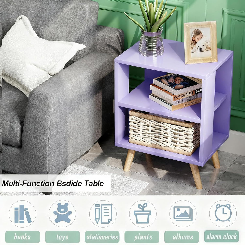 Aenuert Night Stand, Purple Nightstand, Modern End Table with Open Storage, 2...