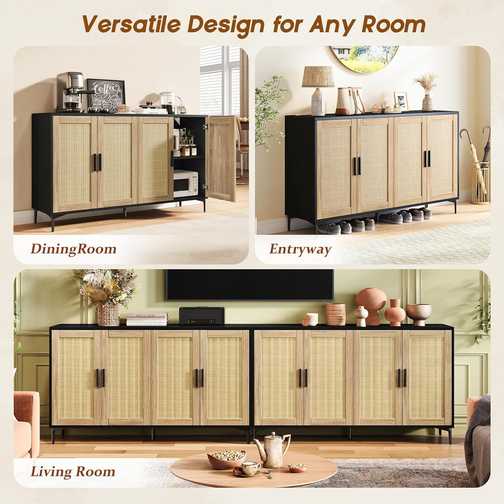 Luoxiao Sideboard Buffet Cabinet with Storage 48" Rattan Coffee Bar Boho...