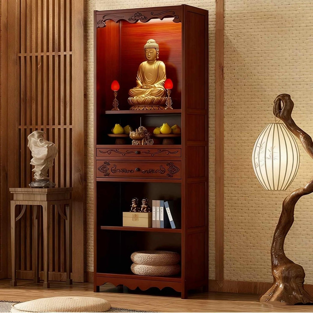 Temple for Home, 20.8-27.5'', Bamboo Meditation Altar Table with Stor...