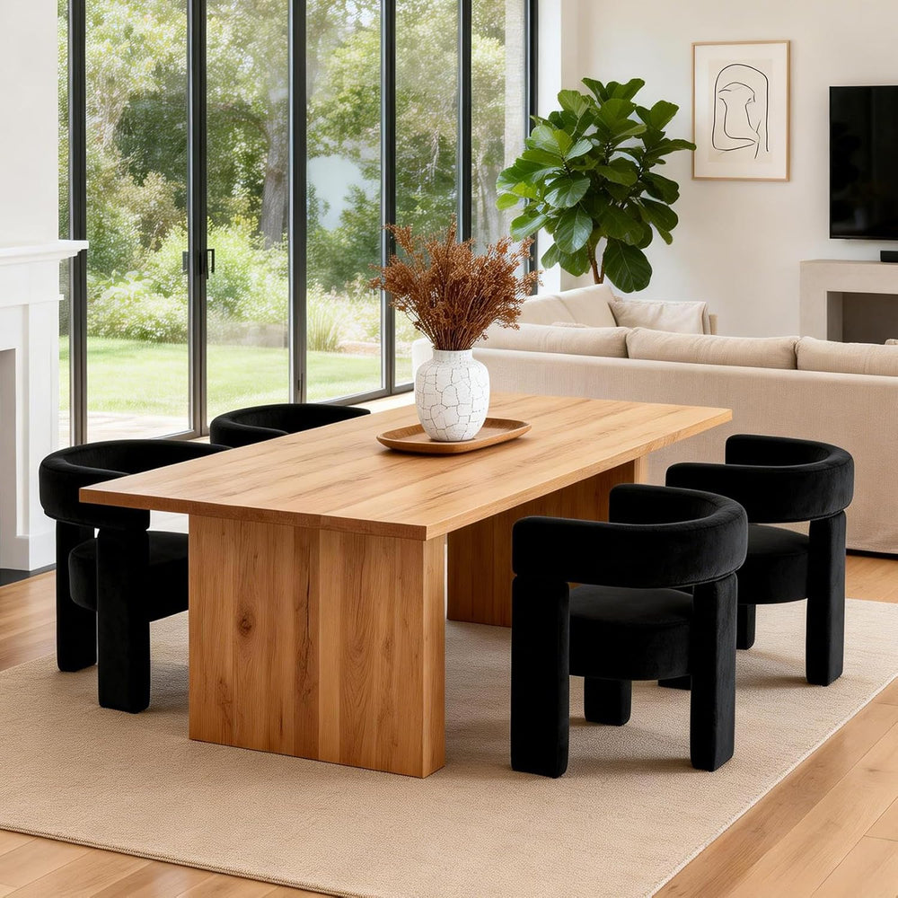Black Dining Chairs Set of 4, Upholstered Velvet Barrel Chairs with Arms Comf...