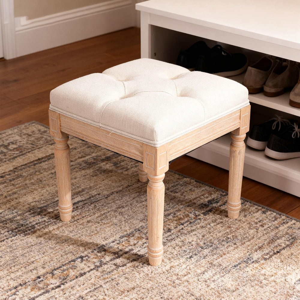 Square Vanity Stool Bench, 15.7" Small Ottoman Foot Stool with Padded Bu...