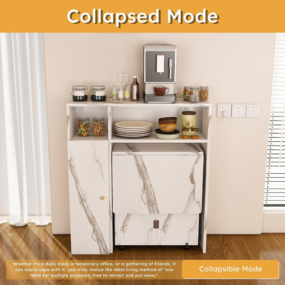 Multifunctional Folding Dining Table with Wall-Mounted Sideboard & Storag...