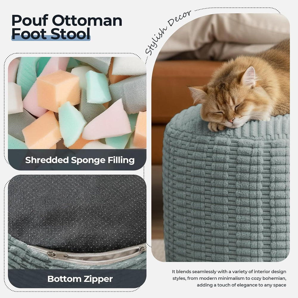 Round Pouf Ottoman Stuffed Corduroy Poufs Foot Rest with Foam Filling Fluffy ...