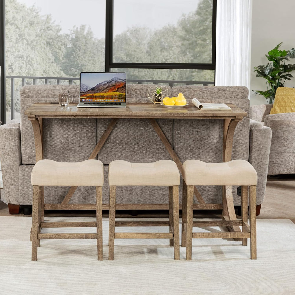 Knocbel Industrial 3-Person Counter Height Bar Table Set with Power Outlet, 4...