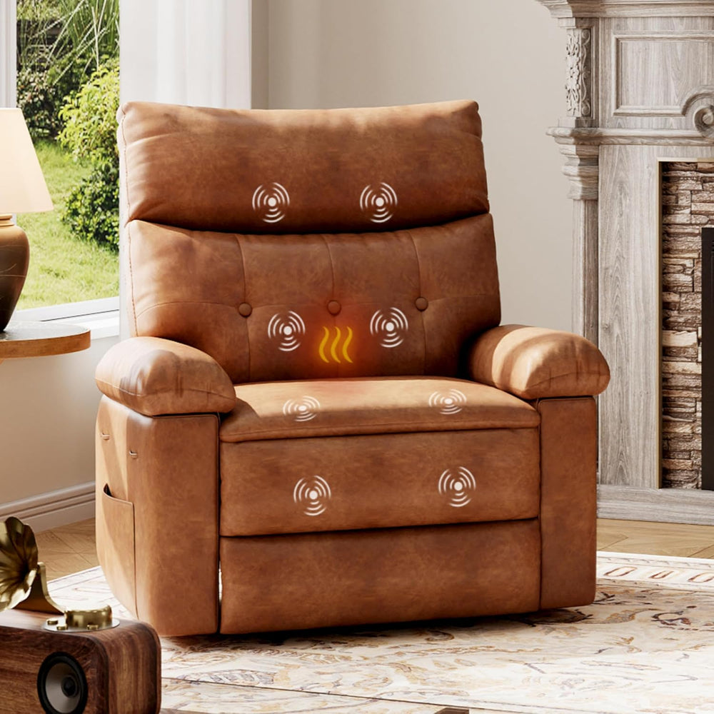 GarveeHome Leather Recliner Chair - Heat and Massage, Swivel Rocker Manual Re...