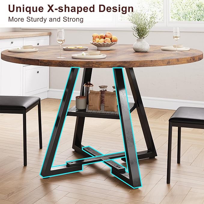 51'' Round Dining Table for 6,Kitchen Dining Room Circle Dinner Pedes...