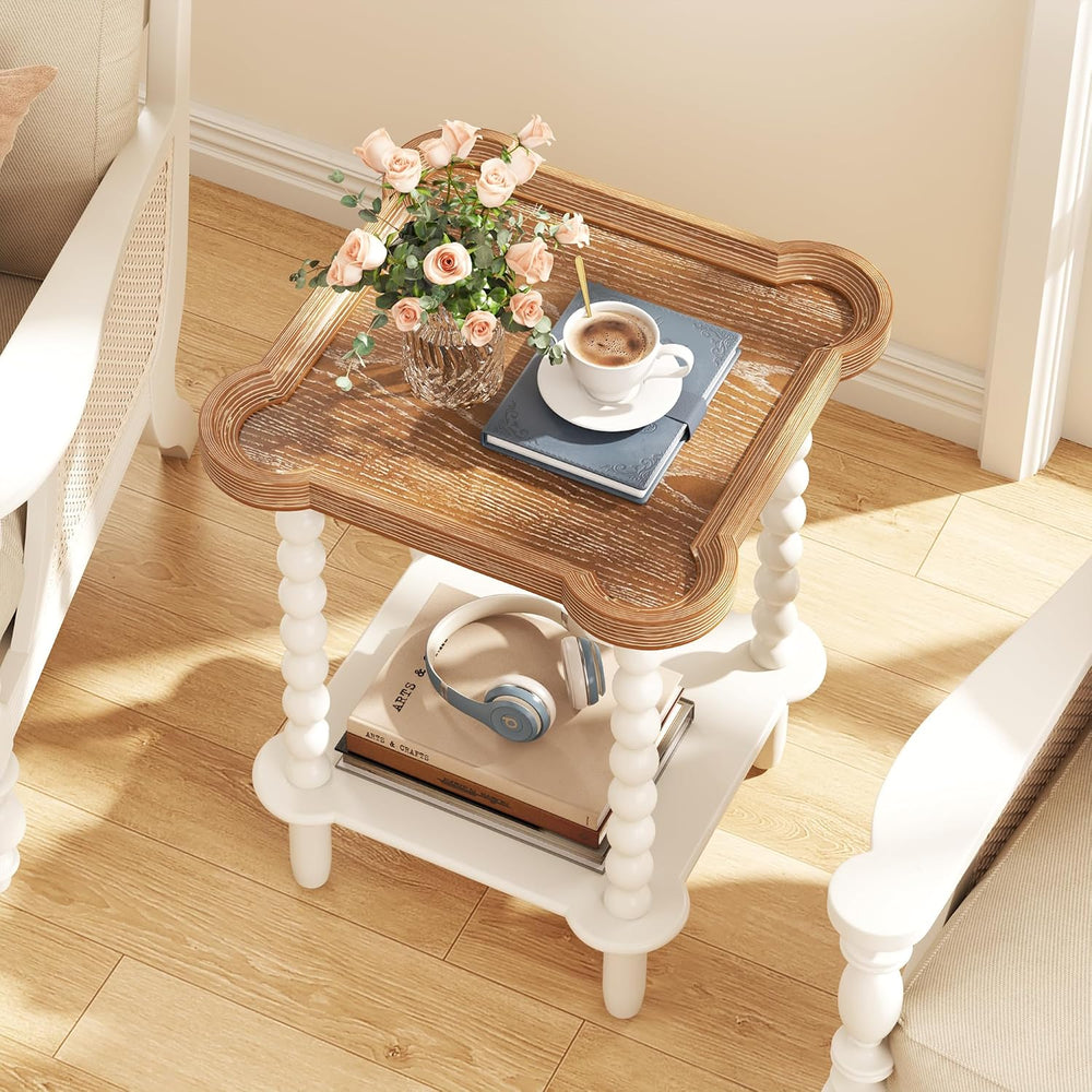 Function Home Square Side Table, 2 Tier Farmhouse End Table with Open Shelf, ...