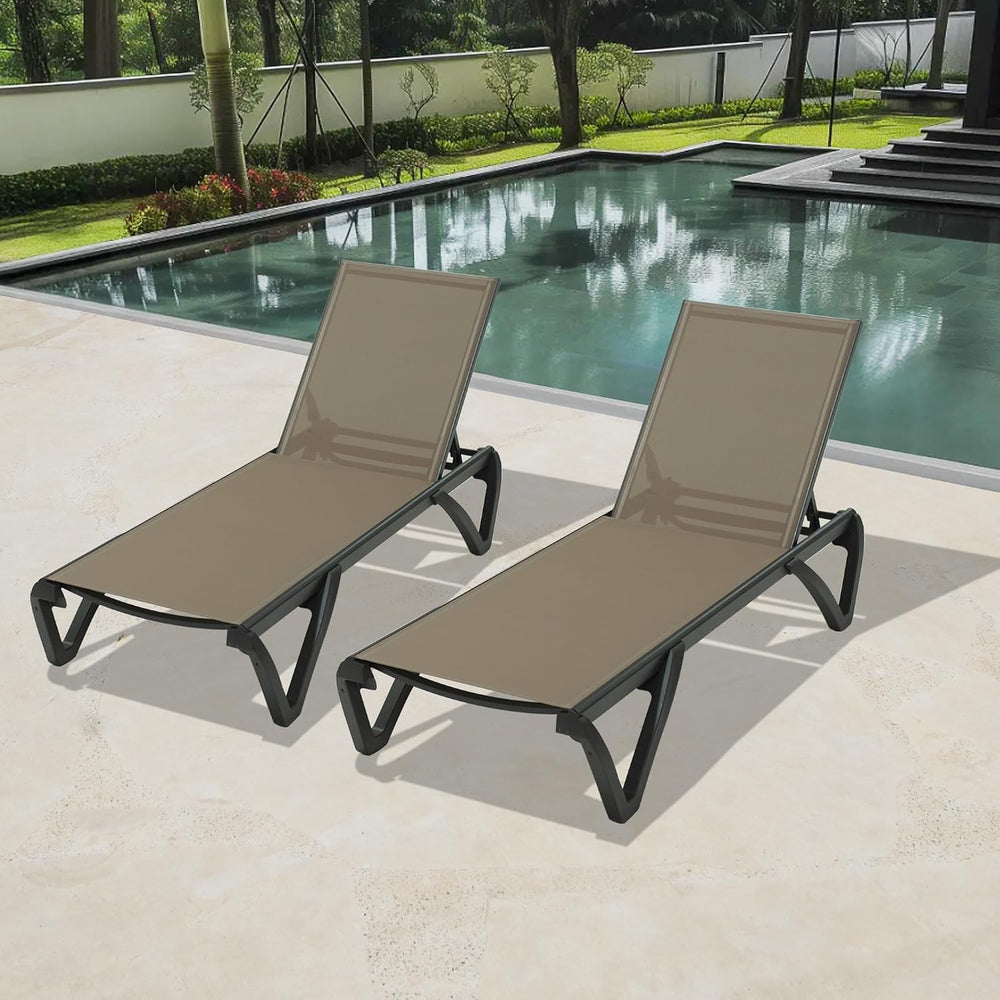 Domi Pool Lounge Chairs Set of 2, Aluminum Patio Chaise Lounge with Wheels, 5...