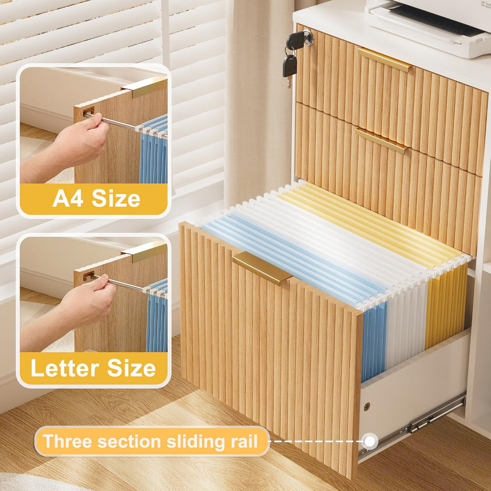 INNOD 3 Drawer Fluted Mobile Filing Cabinet with Lock, Lateral Rolling Under ...