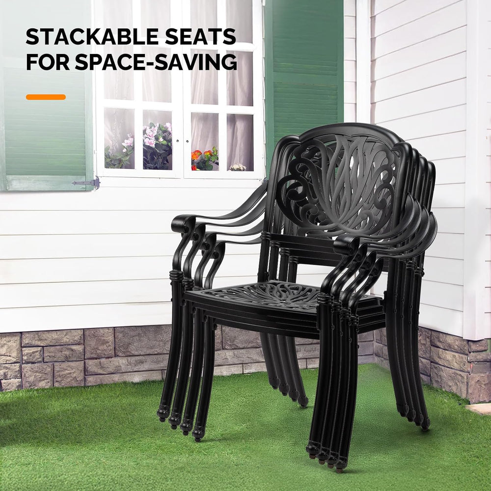 VINGLI Patio Chairs Set of 4 - Stackable Outdoor Cast Aluminum Dining Chairs ...