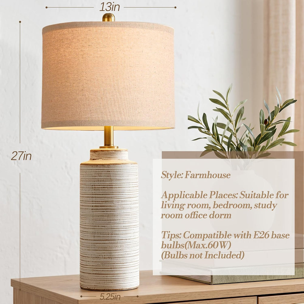 PARTPHONER 27" Vintage Ceramic Table Lamp Set of 2, Farmhouse Bedside La...
