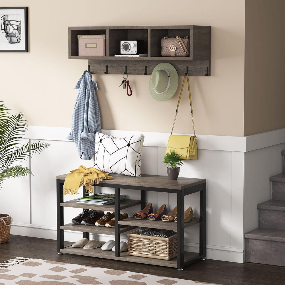 Tribesigns Coat Rack Shoe Bench Set Industrial, Hall Tree with 3 Storage Cubb...
