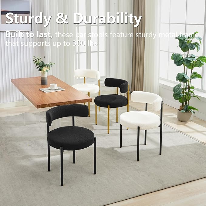 Boucle Dining Chairs Set of 4, Mid Century Modern Dining Room Chairs with Bar...