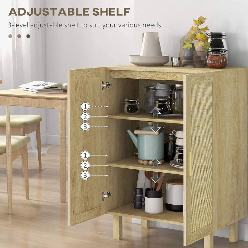 HOMCOM Boho Sideboard Buffet Cabinet, Coffee Bar Cabinet with 2 Rattan Doors ...