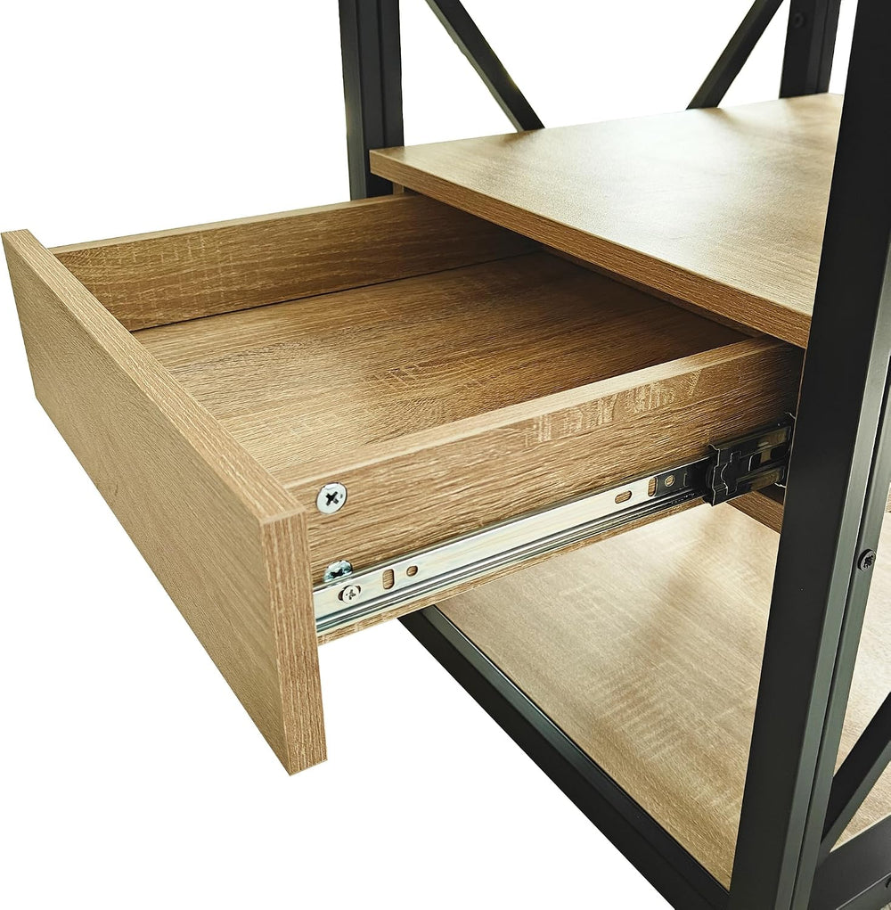 Set of 2 Modern Industrial End Tables with Drawer - Nightstands with Tempered...