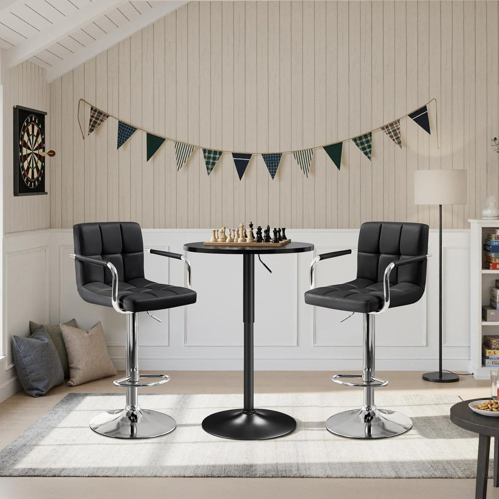Yaheetech 3-Piece Bar Table and Stools, PU Leather Full Black | Round Pub Tab...