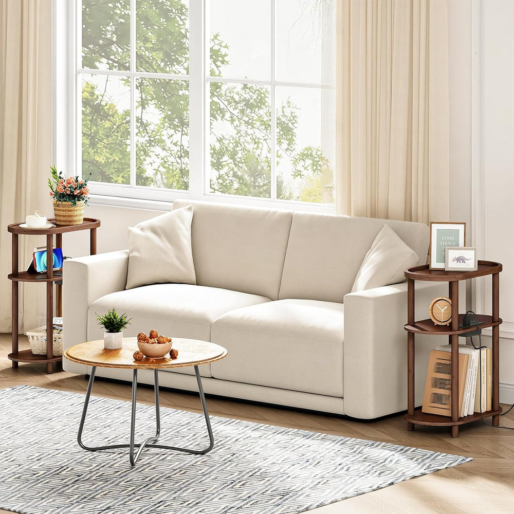 HOOBRO Small Narrow Side Table with Charging Station, 3-Tier Bamboo Narrow En...
