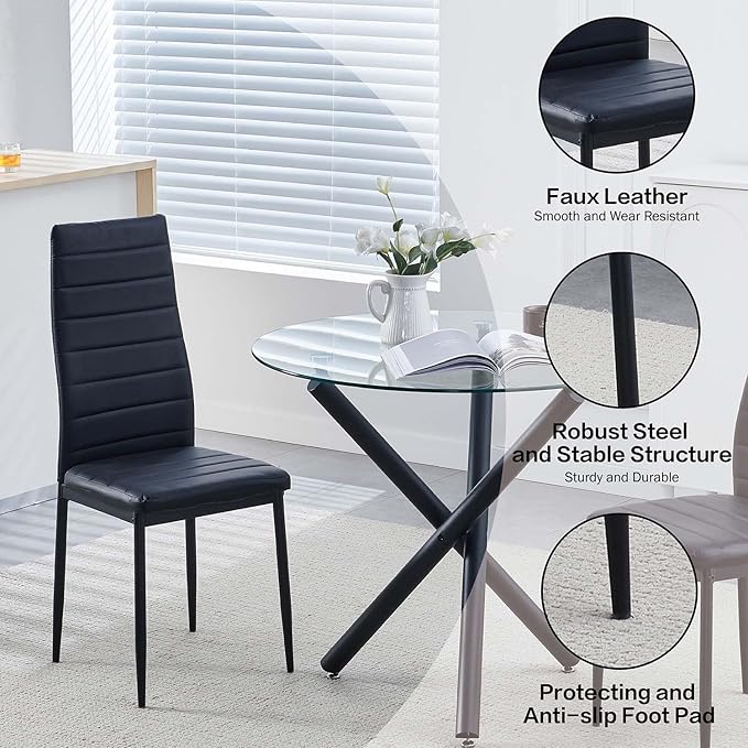 Black PU Dining Chairs Set of 4, Modern Kitchen & Dining Room Chairs Faux...