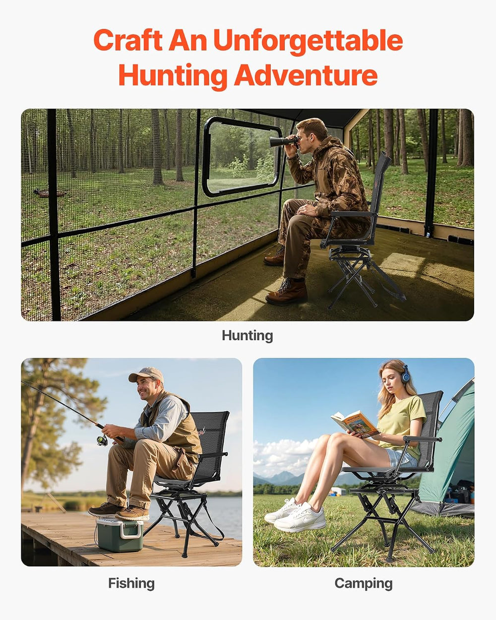 VEVOR Hunting Chair, 360° Silent Swivel, Foldable Lightweight Portable Blind ...