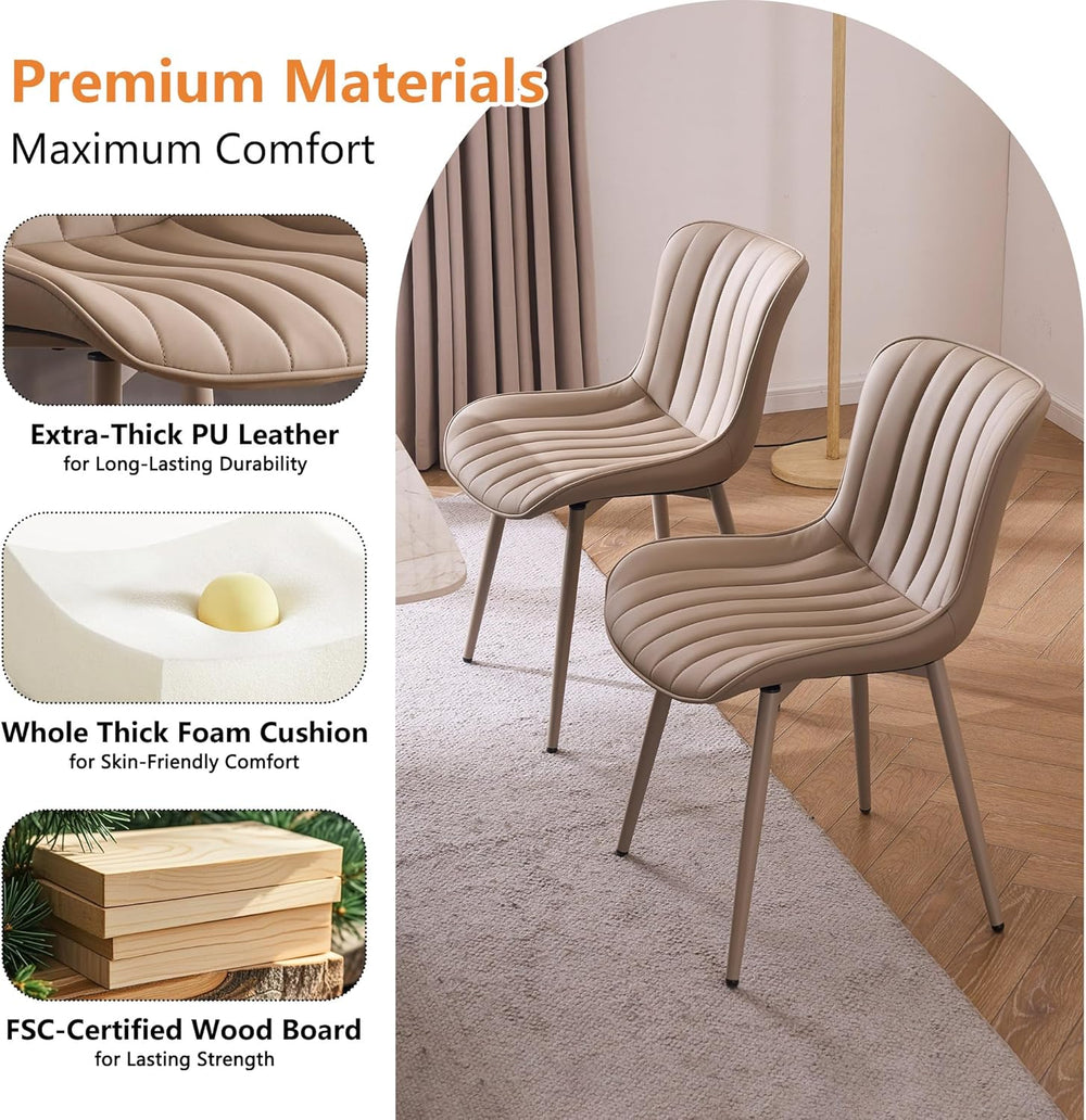 YOUNUOKE Mid-Century Modern Dining Chairs Set of 2, Khaki PU Leather Upholste...