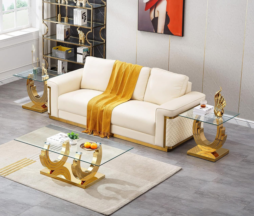 Tempered Glass End Table, Square End Table with Gold Circle Base, Mid Century...