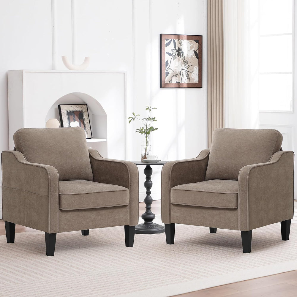 Accent Chairs Set of 2, Upholstered Living Room Chair with Side Pockets, Mid ...