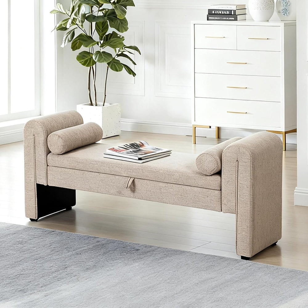 60.5" End of Bed Bench, Velvet Bedroom Bench,King Bed Bench,with 2 Pillo...