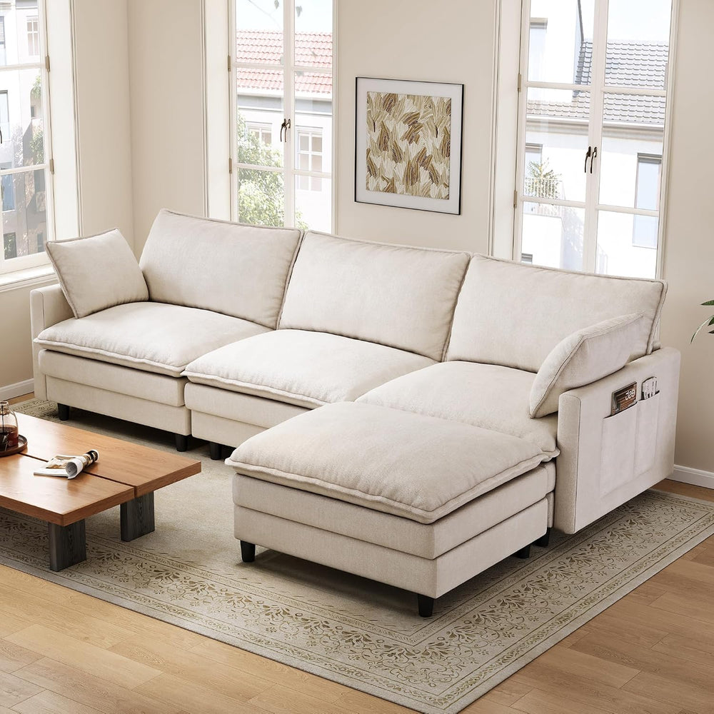 102'' L-Shaped Cloud Couch Sectional Sofa for Living Room, Beige | US...